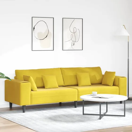 vidaXL Gul Fløjlsofa 250 x 77 x 76 cm med Pude