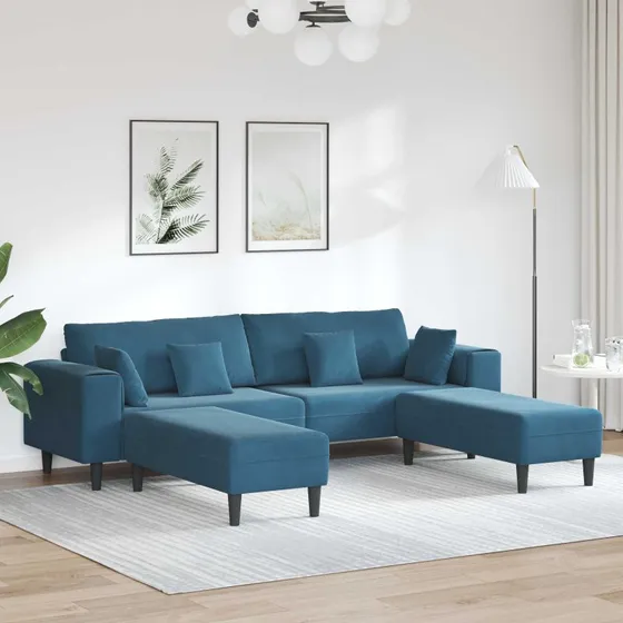 vidaXL 3-delssofa Blå 208 cm Fløjl