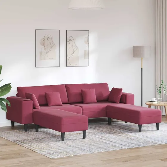 vidaXL 3-pces Fløjls Sofa Vinrød 250x188x76 cm