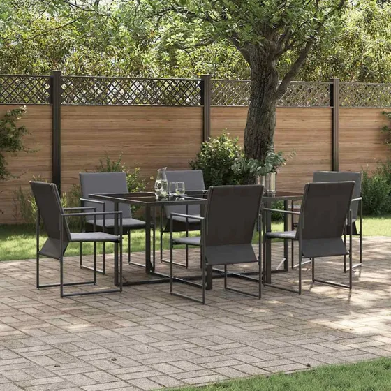 vidaXL Have Spisebordssæt 7 del, Sort Stål