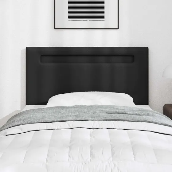 vidaXL LED-sengegavl Sort 90 cm Faux læder