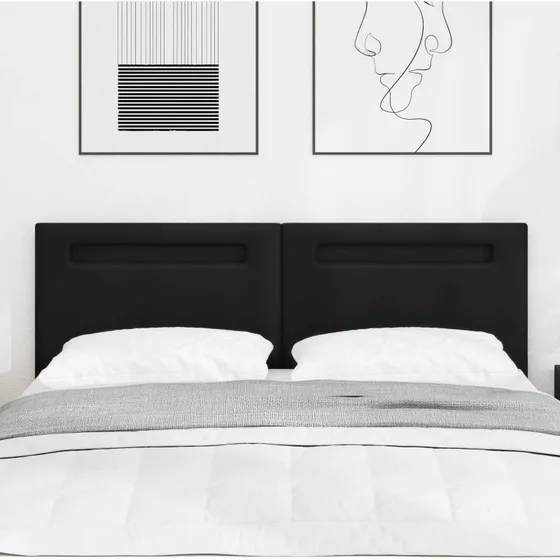 vidaXL LED-sengegavl Sort 144 cm Faux læder