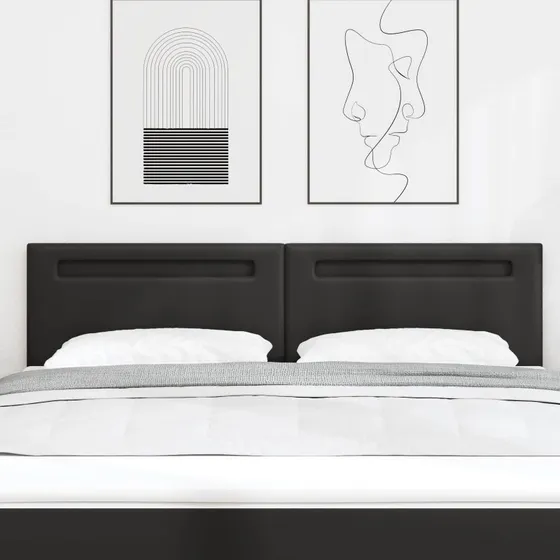 vidaXL LED-sengegavl Sort 180 cm Faux læder