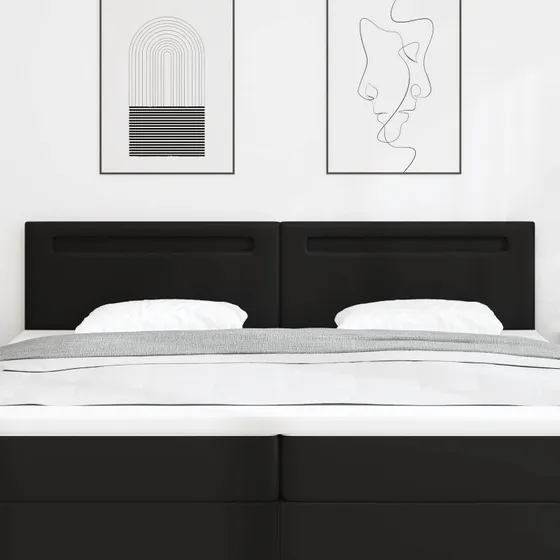 vidaXL LED-sengegavl Sort 200 cm Faux læder