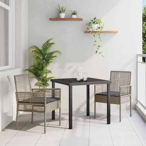 vidaXL Have Stol med Pude 2 stk Grå 55 x 53 x 85 cm Polyrattan