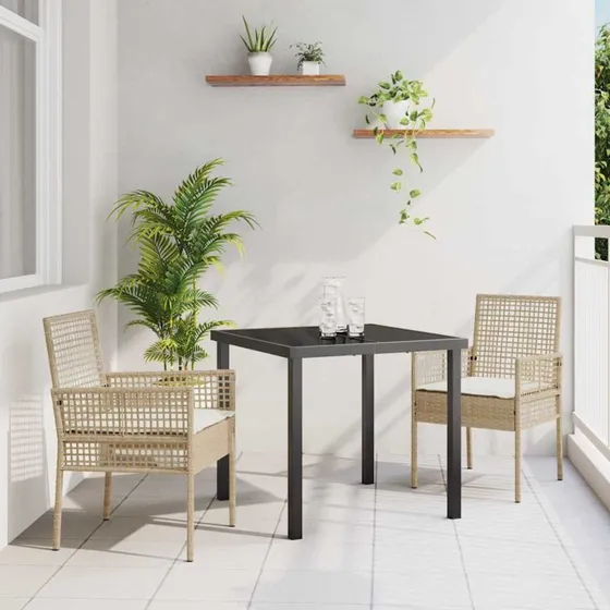 vidaXL Have Stol med Pude 2 stk Beige 55 x 53 x 85 cm Polyrattan