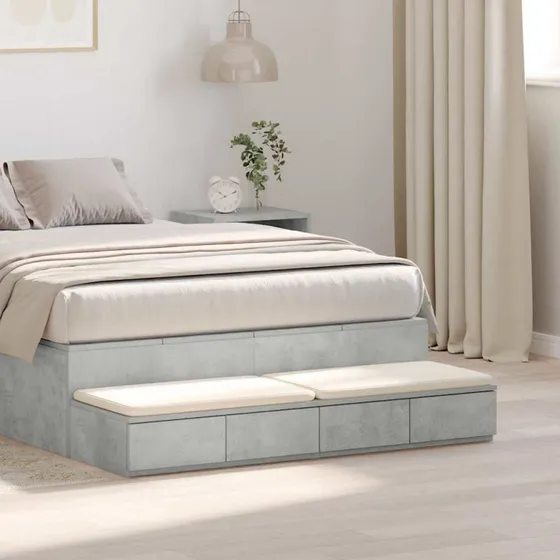 vidaXL Sengeskuffer Beton Grå 120 x 36,5 x 16,5 cm Træ
