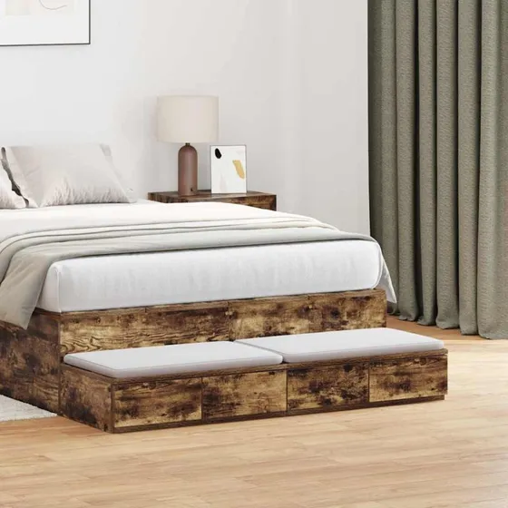 vidaXL Sengeskuffer Røget Eg 120 x 36,5 x 16,5 cm Konstrueret Træ