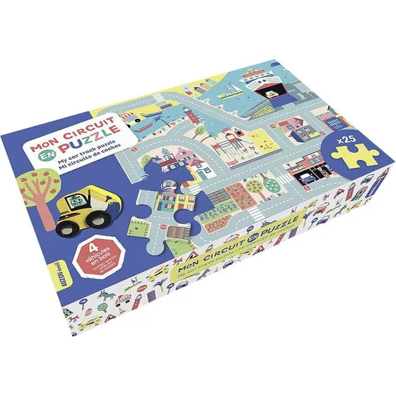 Auzou Træpuslespil 25 brik - By og Veje med 4 Biler