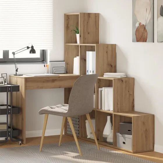 vidaXL Hjørneskrivebord Artisan Egetræ 101,5 x 149,5 x 149,5 cm