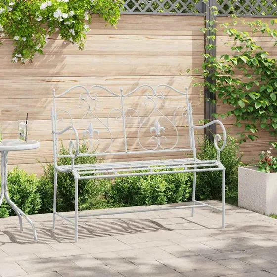 vidaXL Havebænk Antik Hvid 104 x 54 x 93 cm Stål
