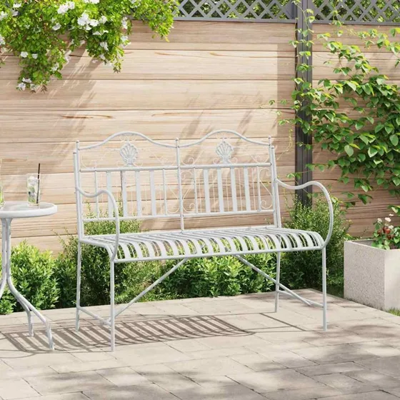 vidaXL Havebænk Antik Hvid 103,5 x 59 x 89 cm Stål