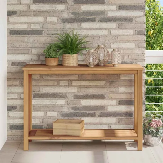 vidaXL Konsolbord med opbevaring, Brun, 110 x 40 x 75 cm, Massivt teaktræ