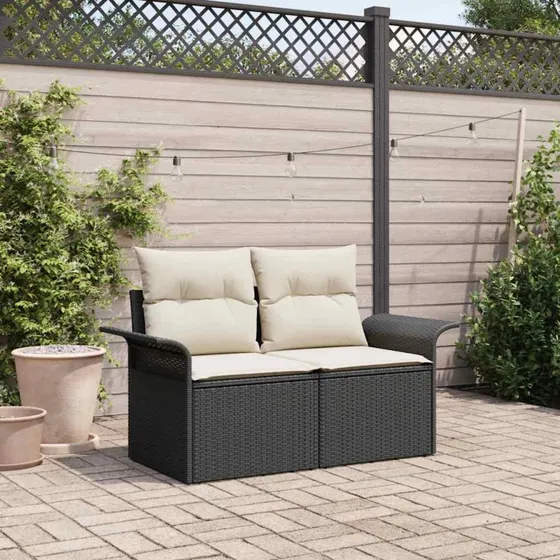 vidaXL Havemøbelsofa med pude, Sort, 141 x 62 x 69 cm