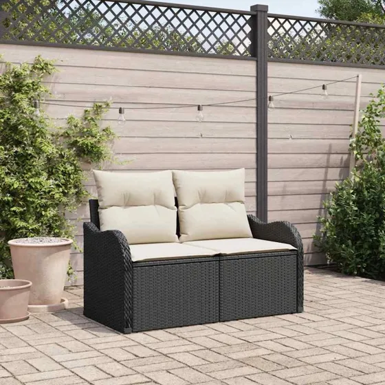 vidaXL Havemøbelsofa med pude, Sort, 121 x 62 x 69 cm, polyrattan