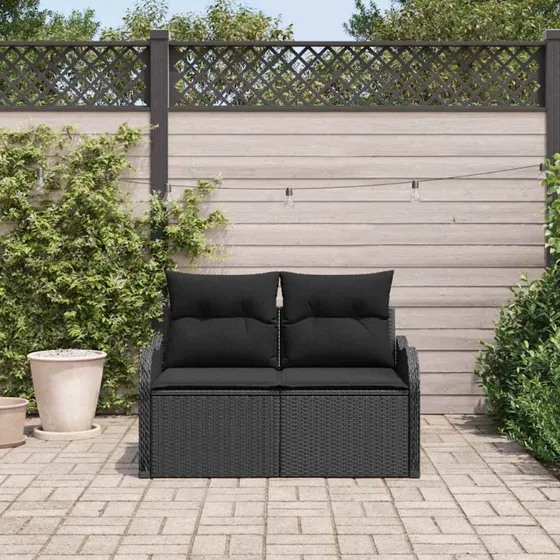 vidaXL Havemøbelsofa Sort 121x62x69cm med pude, polyrattan
