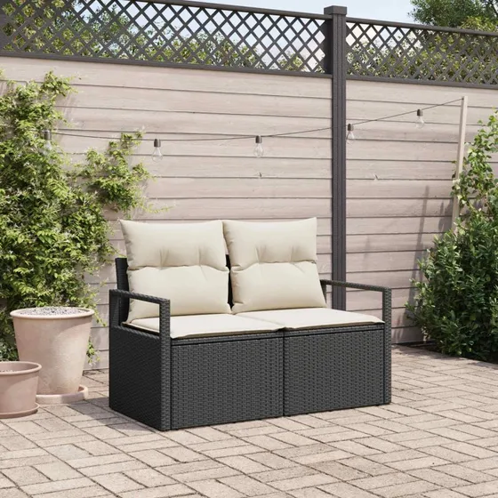 vidaXL Havemøbelsofa 120 x 62 x 69 cm, sort/creme, polyrattan