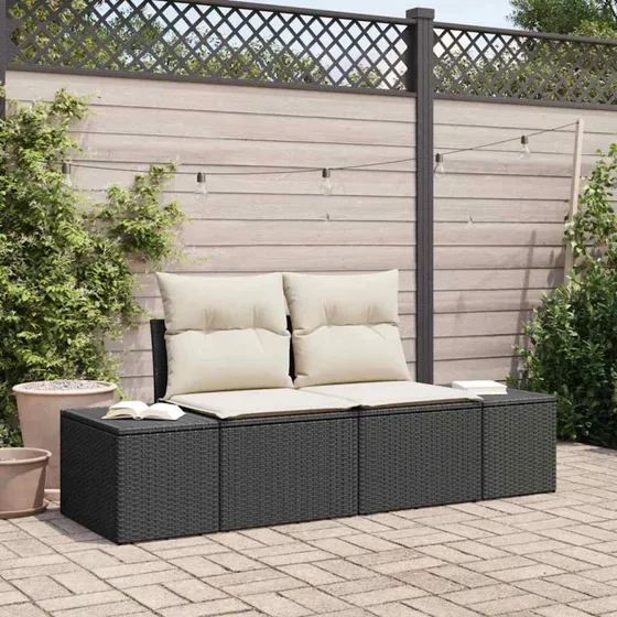 vidaXL Havemøbelsofa med pude, Sort, 184 x 62 x 69 cm