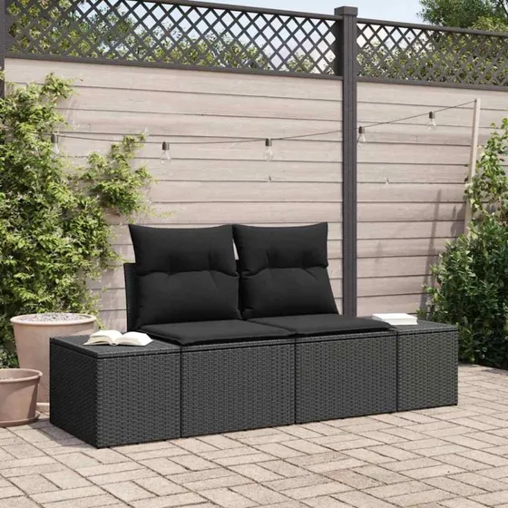 vidaXL Havemøbelsofa med pude, Sort, 184 x 62 x 69 cm