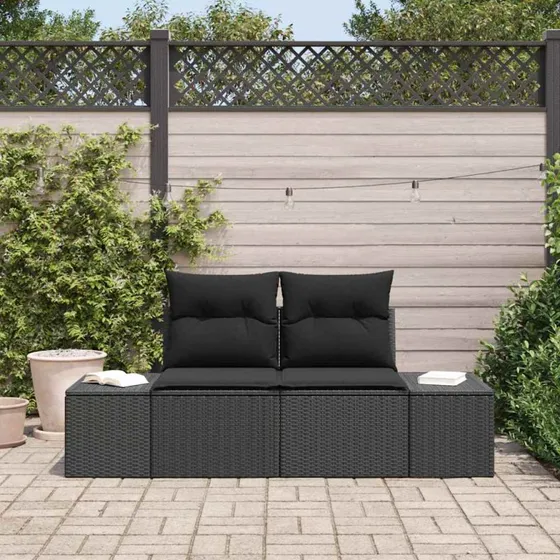 vidaXL Havemøbelsofa med pude, Sort, 184 x 62 x 69 cm