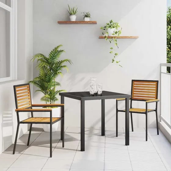 vidaXL Havestole 2 stk Brun og Sort Akacietræ, PE Rattan