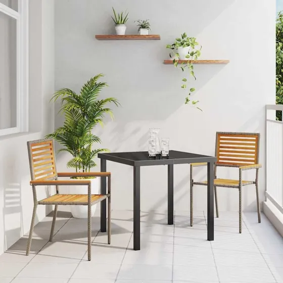 vidaXL Havestole 2 stk Brun og Grå Akacietræ, PE Rattan