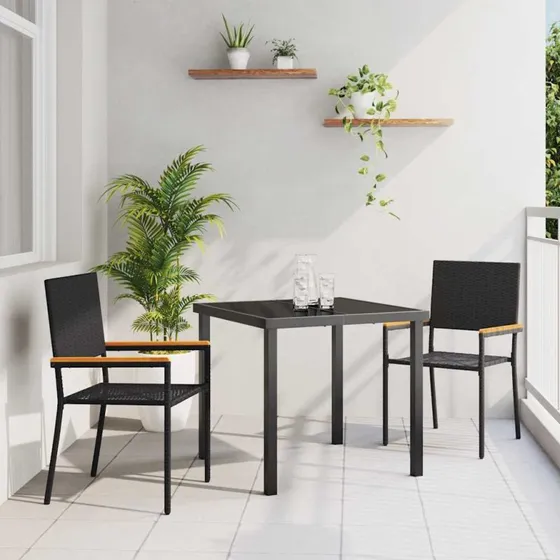 vidaXL Havestole 2 stk Sort/Brun PE Rattan Akacietræ