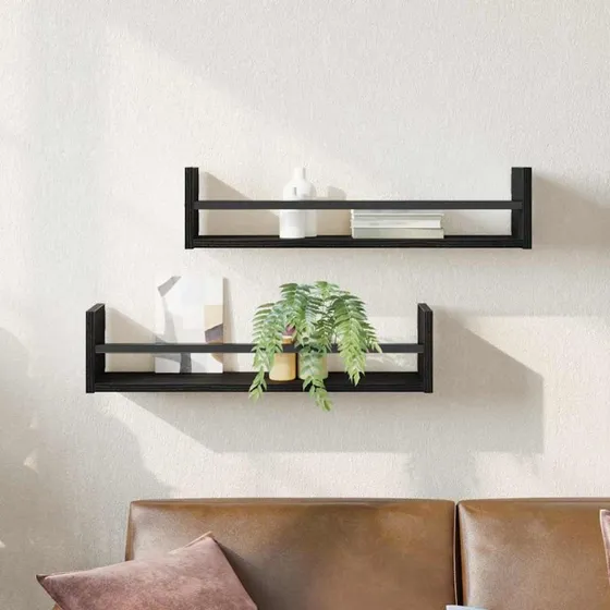 vidaXL Væghylde 2 stk, Sort, 60 x 16 x 14 cm, Konstrueret Træ med Metal Accenter