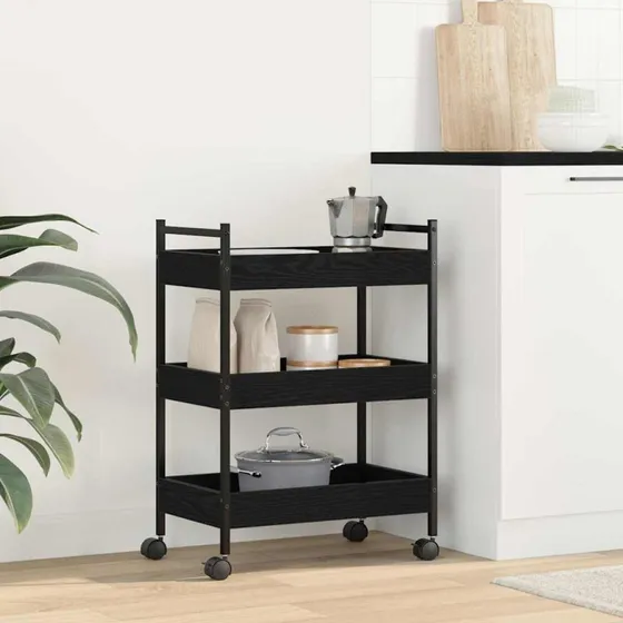 vidaXL Køkkenvogn Sort eg 50 x 30 x 70 cm Konstrueret træ