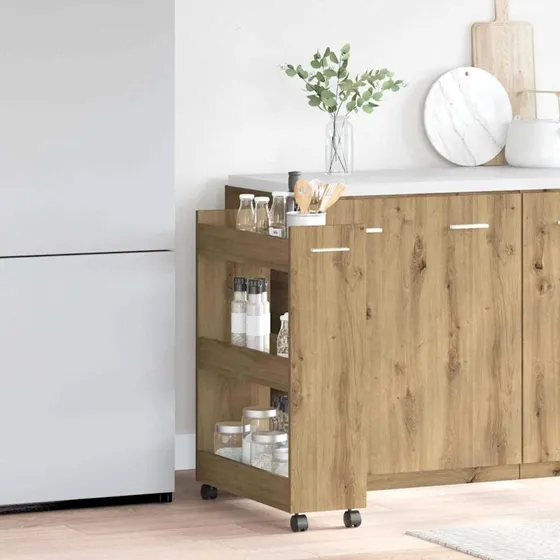 vidaXL Artisan Egetræ Kabinet med Hjul 60 x 22 x 79 cm