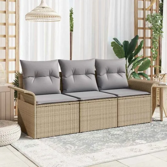 vidaXL Havesofa Sæt 3-pces Beige/Grå Polyrrattan