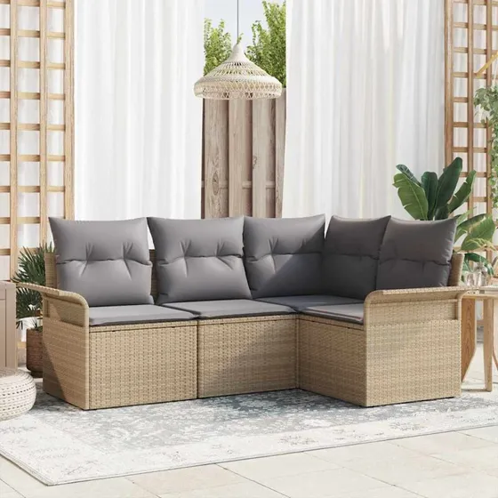 vidaXL Havesofa Sæt 4-pcs Beige Poly rattan