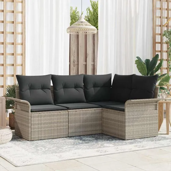 vidaXL Havesofa Sæt 4-pc Lysegrå Poly rattan