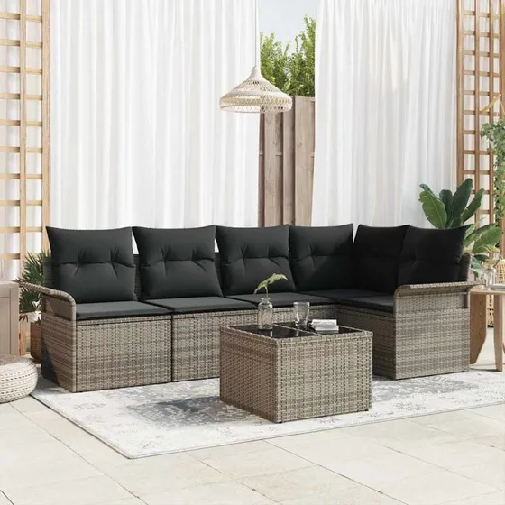 vidaXL Havesofa Sæt 6 stk Poly rattan, 242,5 x 132,5 x 85 cm