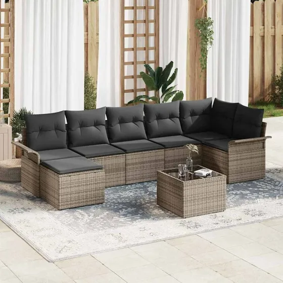 vidaXL Havesofa Sæt 8 stk Grå Poly rattan