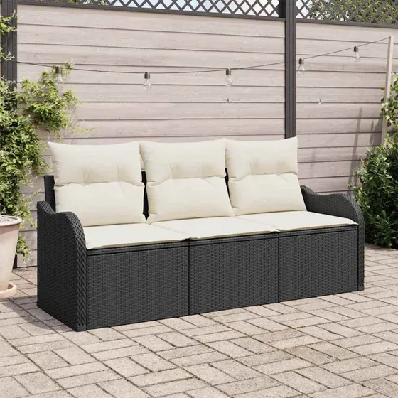 vidaXL Havesofa Sæt 3-pcs Sort Poly Rattan