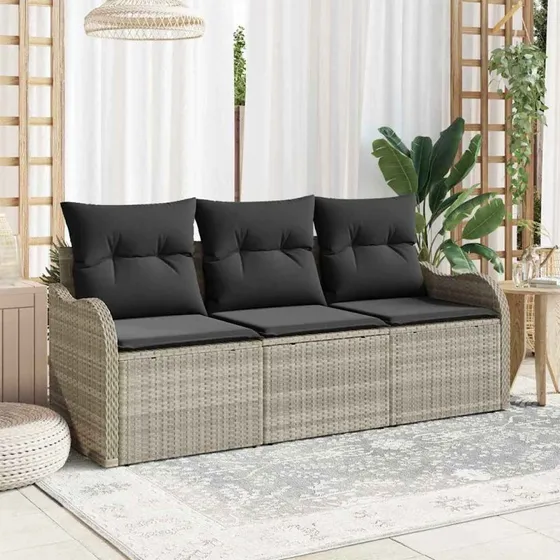 vidaXL Havesofa Sæt 3-pcs Lysegrå Poly rattan