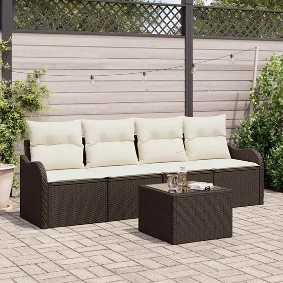 vidaXL Havesofa Sæt 5 stk Brun Poly rattan