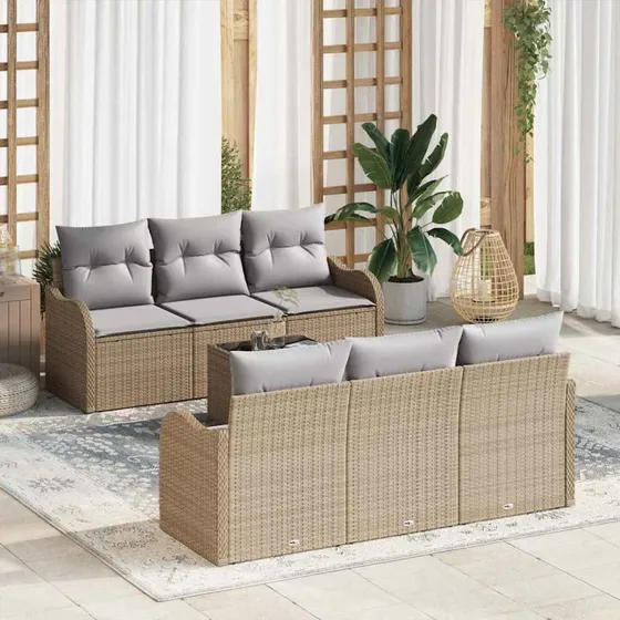 vidaXL Havesofa Sæt Beige 55x55x37 cm Poly rattan med 7 puder
