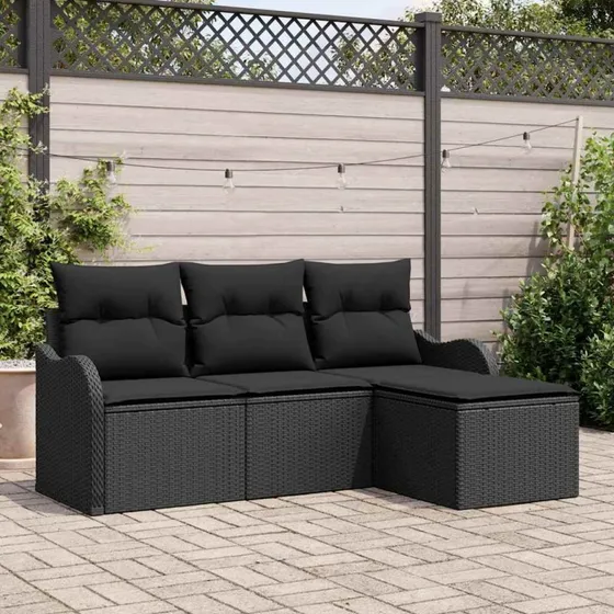 vidaXL Havesofa Sæt 4 pc Sort Poly rattan med opbevaring