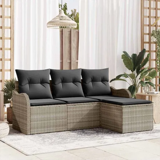 vidaXL Havesofa Sæt 4 pc Lysegrå Poly rattan