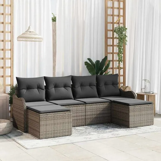 vidaXL Havesofa Sæt 6-pces Grå Poly rattan