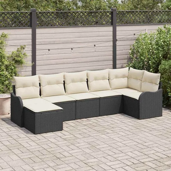 vidaXL Havesofa Sæt Sort Poly Rattan 7-del