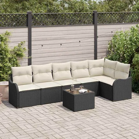 vidaXL Havesofa Sæt Sort Poly rattan 7 stk