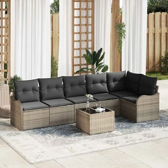 vidaXL Havesofa Sæt Grå 7-deligt Poly rattan