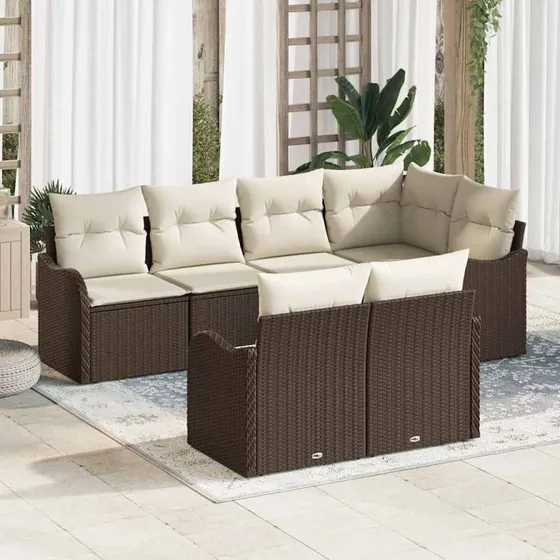 vidaXL Havesofa Sæt Brun 7-personer Poly rattan