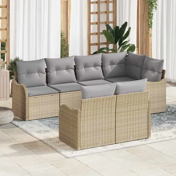 vidaXL Havesofa Sæt Beige 7-Personer Poly Rattan