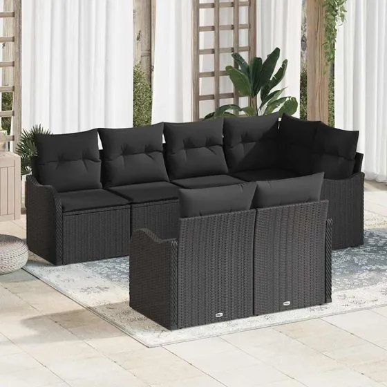 vidaXL Havesofa Sæt 7-Personer Sort Poly Rattan