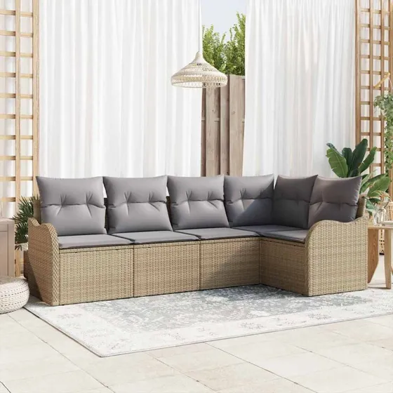 vidaXL Havesofa Sæt Beige 5-puds Poly rattan