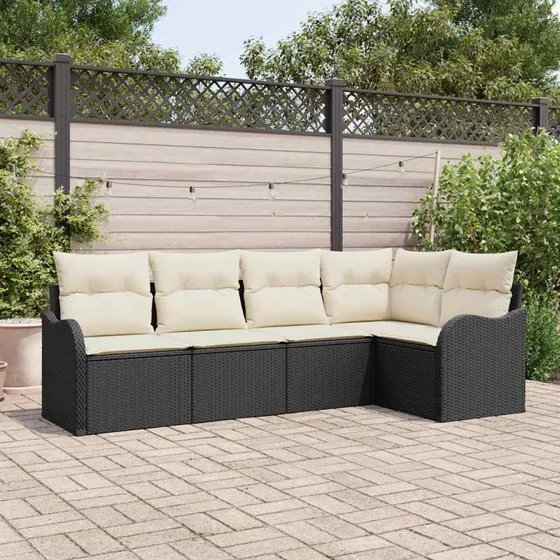 vidaXL Havesofa Sæt 5-puds Sort Poly rattan